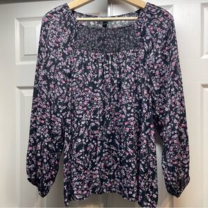 Lane Bryant Women’s Long-sleeve Blouse Floral Smocked Square Neckline Size 16